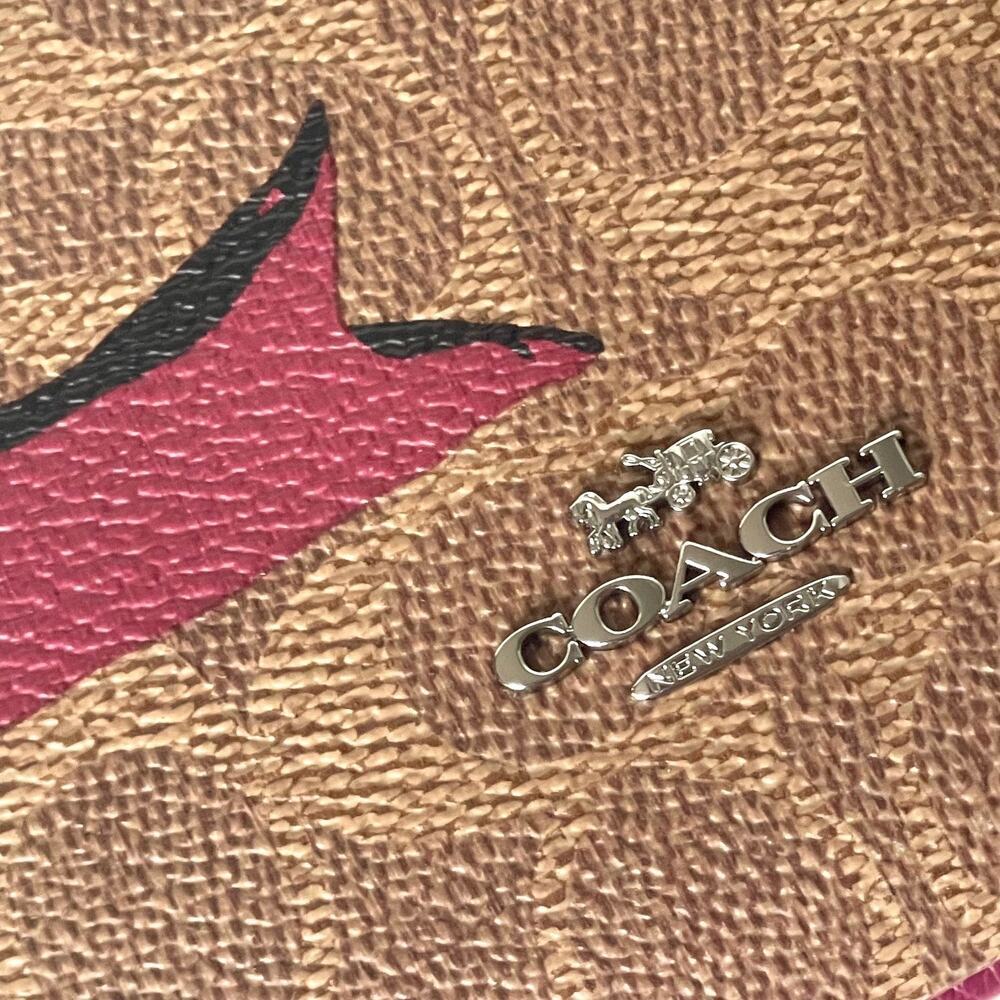 Coach CAA84 Double Zip Phone Wallet Red Bow Signature Canvas Wristlet - Picture 8 of 9